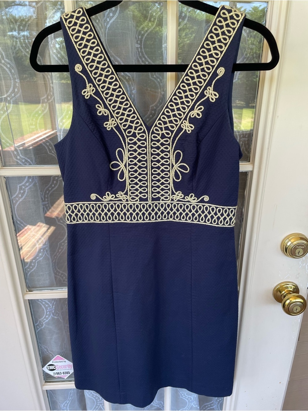 Lilly Pulitzer Navy Gold Rope Trim Sheath Dress Size 4 Nautical Preppy Chic